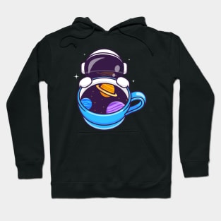 Cute Astronaut With Coffee Space Cup Cartoon Hoodie